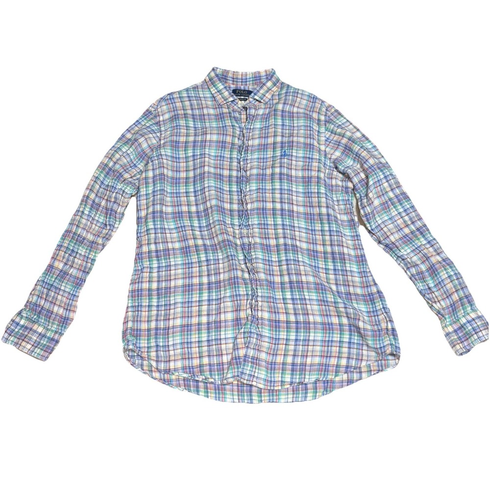 Polo Ralph Lauren Classic Fit 100% Linen Plaid Shirt Mens Xl